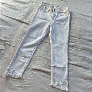 Cello Women's Cropped White Frayed Jeans